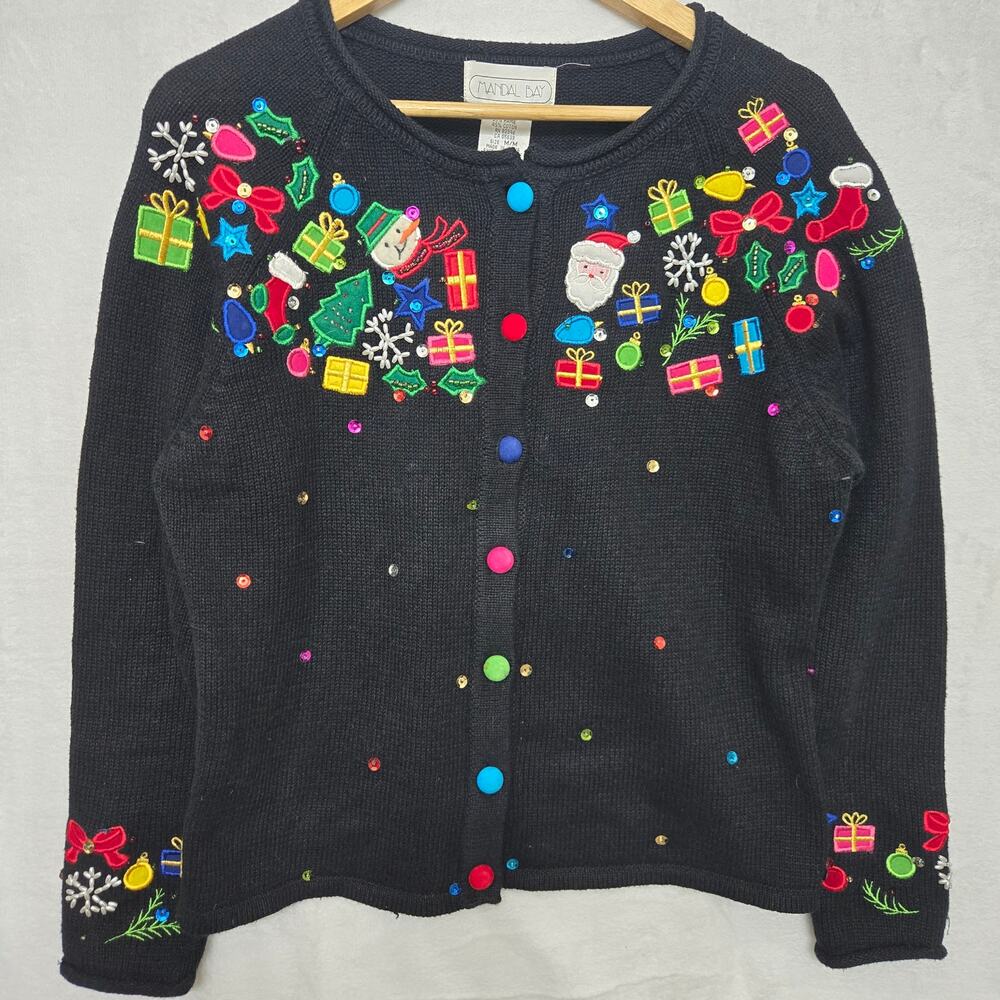 Mandal Bay Vintage 90s Cottage Novelty Christmas Beaded Embroidered Cardigan M